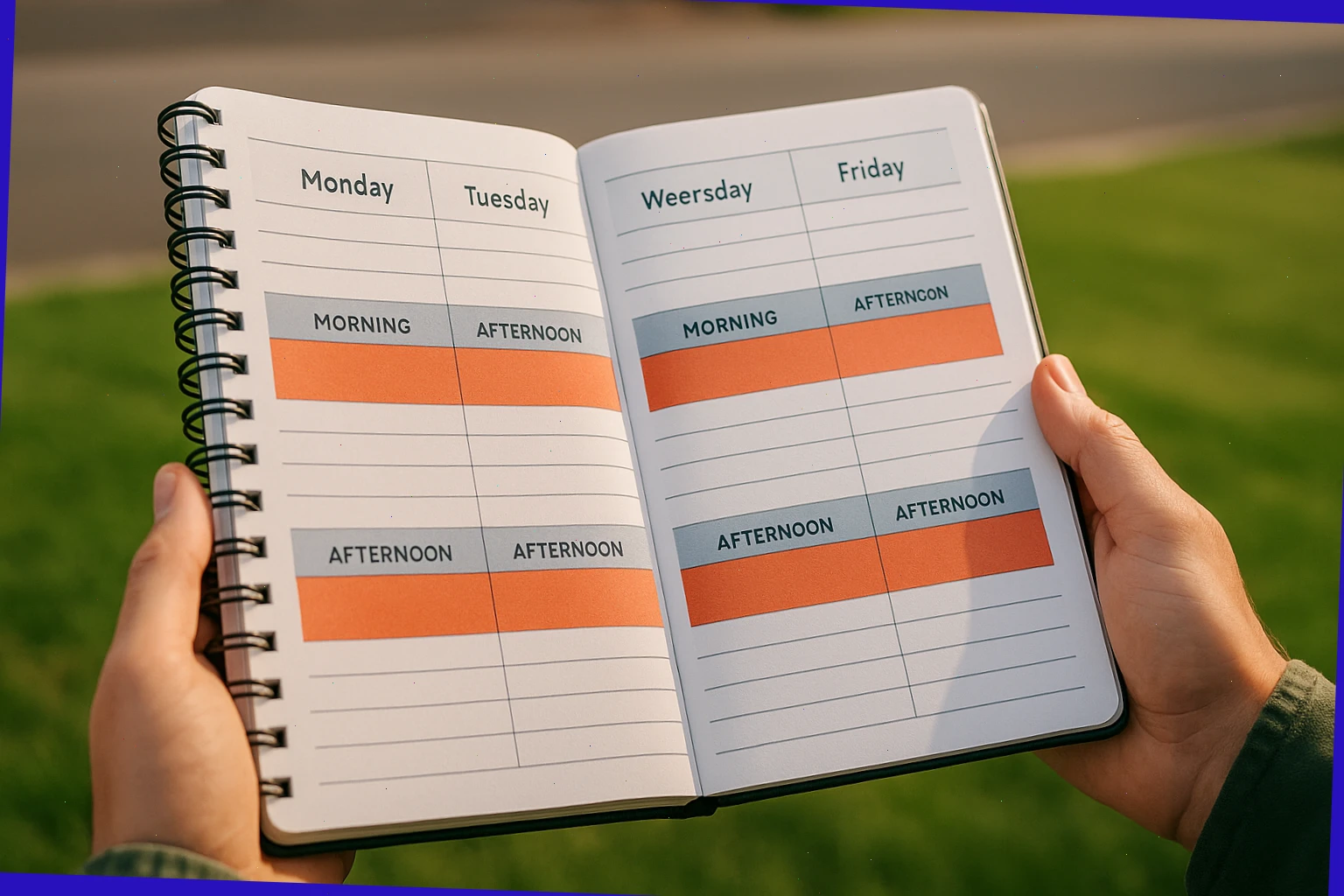 Notebook showing morning and afternoon time windows blocked for suburban washes